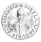 Seal of officialdom direction. The figure of the archbishop seen from the front wearing the pallium, vintage engraving