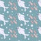 Seal pups and fish seamless pattern. Vector illustration of swimming seal animal in a flat style. Design element for textile print