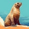 Seal or sea lion sitting on top of some rocks. It is positioned near water, with its back facing towards camera