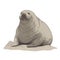 a seal sitting on the sand looking at the camera with a sad look on his face and eyes, while the seal is looking at the camera