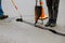 Sealing joint crack in asphalt road surface restoration work