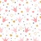 Seamess pattern with doodle pink crowns hearts baby girl wallpaper Little princess design