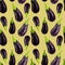 Seamles aubergine pattern Eggplant drawn in a realistic style on a pile yellow background. Vegetables for diet, vegetarian,