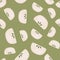 Seamles pattern with doodle pink random apple slices elements. Green pastel background