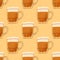 Seamles pattern with stylized illustration mugs of beer on yellow background