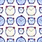 Seamles watercolor pattern of watches on white background