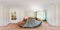 seamless 360 panorama in interior of bedroom of cheap hostel, flat or apartments with chairs and table in equirectangular