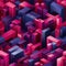 Seamless 3D pattern of purple bricks with vibrant cityscapes (tiled)