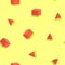 Seamless 3d square watermelon tropical fruit repeat pattern in yellow background