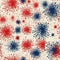 Seamless 4th of July independence day fireworks pattern in traditional red, white and blue colors. Modern usa stylish