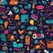 Seamless 80s Retro Pattern with Video Game Theme