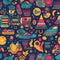 Seamless 80s Retro Pattern with Video Game Theme