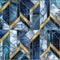 Seamless abstract background, modern marble blue gold mosaic, art deco wallpaper, artificial stone texture, marbled tile,