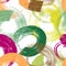 Seamless abstract background pattern, with circles, swirls, paint strokes and splashes