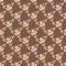 Seamless abstract floral print of orange-beige roses-curls, white stripes, leaves, brown background