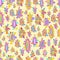 Seamless abstract flowers texture. Pastel colors. Doodle style floral colorful fantasy textile. Vector creative fabric