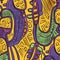 seamless abstract pattern african yellow purple green background,generated with AI.