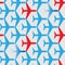Seamless abstract pattern of blue and red aircraft silhouettes