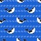 Seamless abstract pattern. Colorful orca whale and white line waves on blue background. Killer whale in ocean, animal print