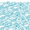 Seamless abstract pattern. Curly waves and spirals. Vector illustration. The swell on the sea.