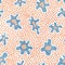 Seamless abstract pattern in doodle style. Polka dot ornament. Intricate white background with orange, blue and beige details.