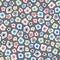 Seamless abstract pattern of exotic flowers. Drawn color line with white dot pattern on a grey background. Contemporary style