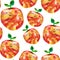 Seamless abstract pattern. Fruits are made in the technique of a collage of watercolor background. Drawn by hand. Decorative apple