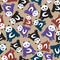 Seamless abstract pattern with hand-drawn cute pandas. Used fashion colors: Ultra Violet, Sailor Blue, Chili Oil, Warm Sand