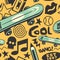 Seamless abstract pattern with skateboard and various cool kids stuff.