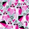 Seamless abstract pattern of unusual graphic love owls