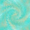 Seamless abstract pattern with wavy and spiral turquoise and gold lines and spots. Surface with distortion effect.