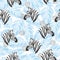 Seamless abstract pattern with zebra heads and tropical leaves.