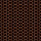 Seamless abstract retro geometric pattern. Linked chain circles and hexagons in shades of orange and black.