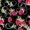 Seamless abstract strawberry modern pattern on black