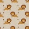 Seamless adorable lion cartoon pattern