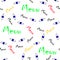 Seamless animal pattern vector blues cat eyes with colorful meow words