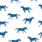 Seamless animals pattern blue silhouette horses running