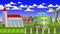 Seamless animated background in flatb style, blue sky, white clouds, windmills, houses and trees.