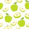 Seamless apple pattern. Sliced green apples white background.