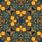 Seamless Arabic Asian Eastern Indian pattern in orange blue brown