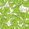 seamless asymmetric pattern of green tropical leaves on a white background