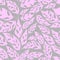 seamless asymmetric repeating pattern of pink leaves on a gray background