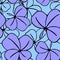 seamless asymmetrical pattern of clover leaves in blue tones and black contouros