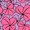 seamless asymmetrical pattern of clover leaves in purple tones and black contouros