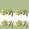 Seamless autumn border light green fallen chestnut leaves. Horizontal stripe with carved beautiful leaves.