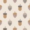 Seamless autumn pattern. Acorns on beige background. Vector illustration.