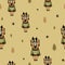 A seamless autumn pattern with a cute hand-drawn deer character