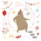 Seamless autumn pattern funny dancer bear