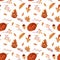 Seamless Autumn Pattern with Leaves and Hedgehog