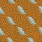 Seamless autumn pattern with pale grey leaves silhouettes. Orange dotted background. Nature stylized backdrop